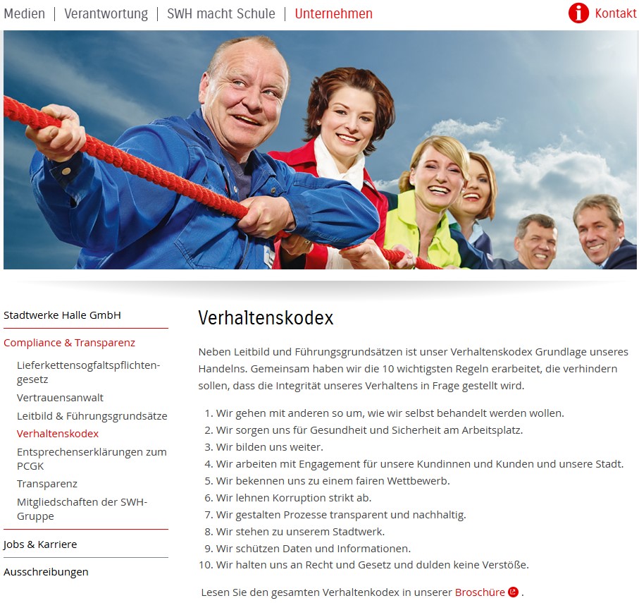 Verhaltenskodex EVH GmbH – Nachhaltigkeitsbericht: Werte und Compliance – Verhaltenscodex: Grafik